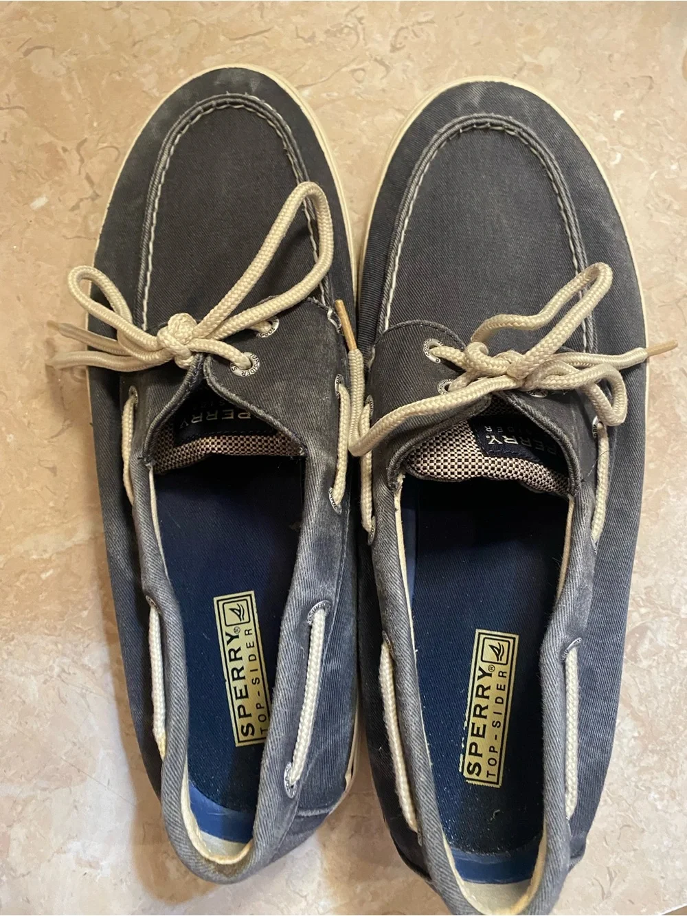 Sperry Men's Charcoal Canvas Boat Shoes with Beige Laces